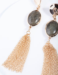 Gold Labradorite Neutral Tassel Drop Earrings - link has visual effect only