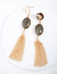 Gold Labradorite Neutral Tassel Drop Earrings - link has visual effect only