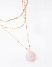 Gold Flat Chain Rose Quartz Stone Layered Necklace - link has visual effect only