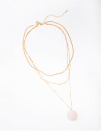 Gold Flat Chain Rose Quartz Stone Layered Necklace - link has visual effect only