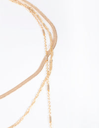 Gold Flat Chain Rose Quartz Stone Layered Necklace - link has visual effect only