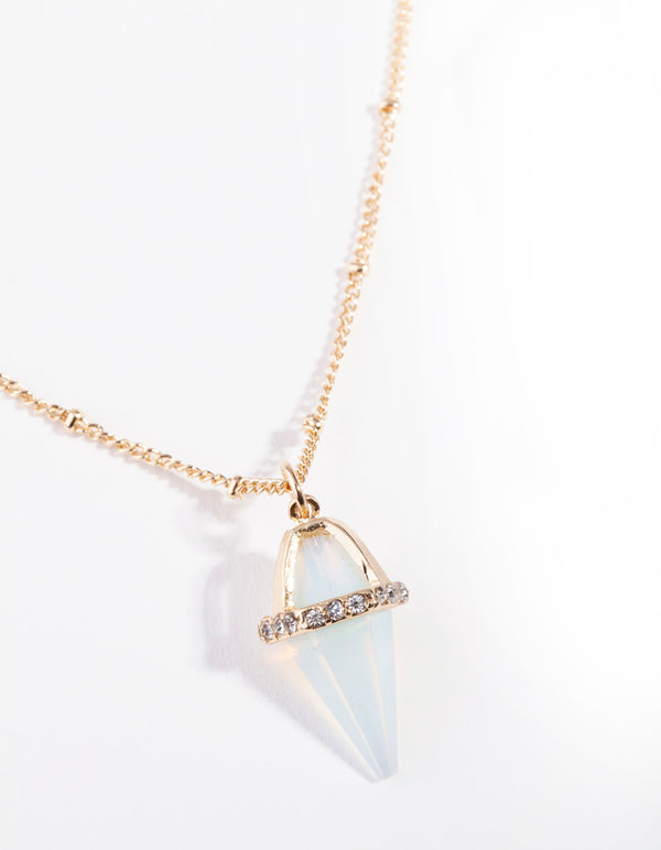 Gold Diamante Moonstone Encased Necklace