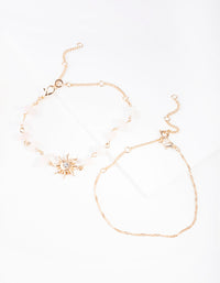 Gold Sun Pink Rose Quartz Stone Anklet - link has visual effect only