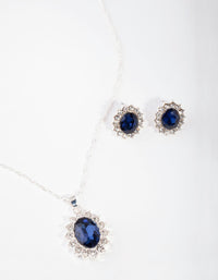 Silver Oval Blue Gem Jewellery Set - link has visual effect only