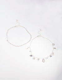 Silver Evil Eye Charm Anklet Set - link has visual effect only