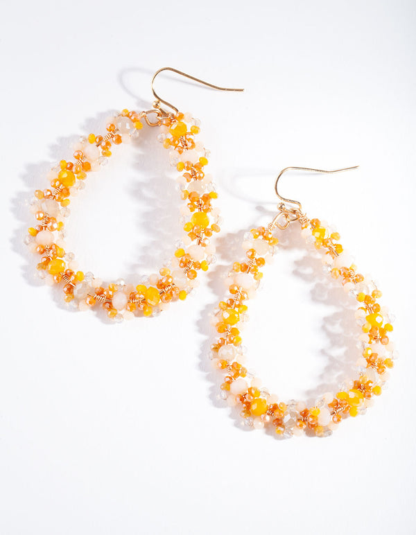 Orange Cluster Bead Teardrop Earrings