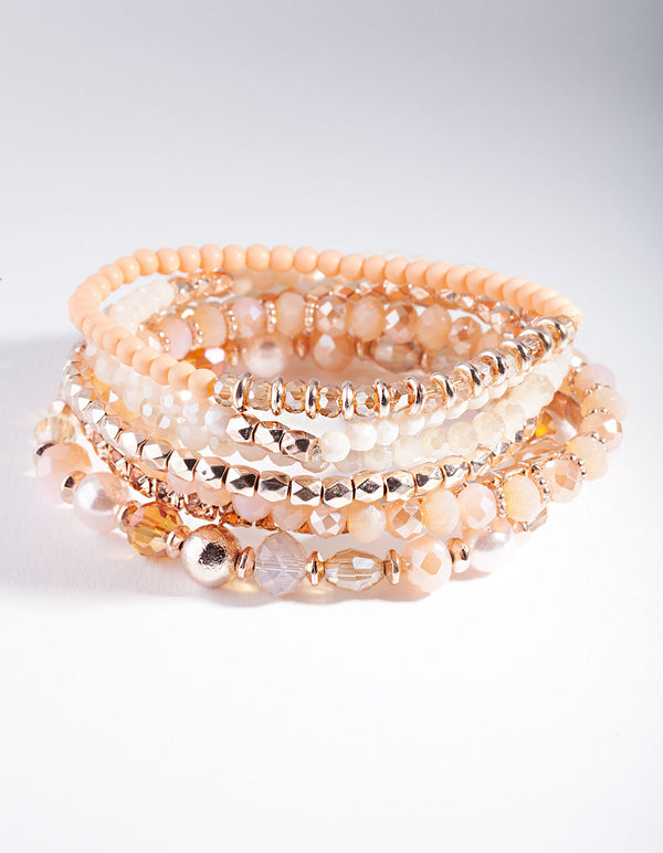 Rose Gold Peach Faceted Bead Bracelet Pack