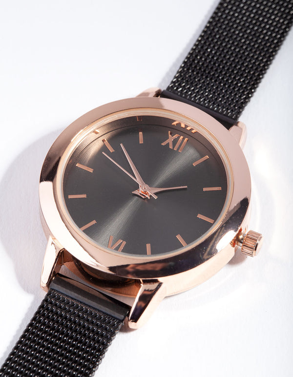 Rose Gold Thin Mesh Roman Watch