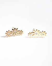 Gold Plated Sterling Silver Diamante Daisy Crawler Earrings - link has visual effect only