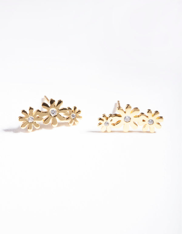 Gold Plated Sterling Silver Diamante Daisy Crawler Earrings