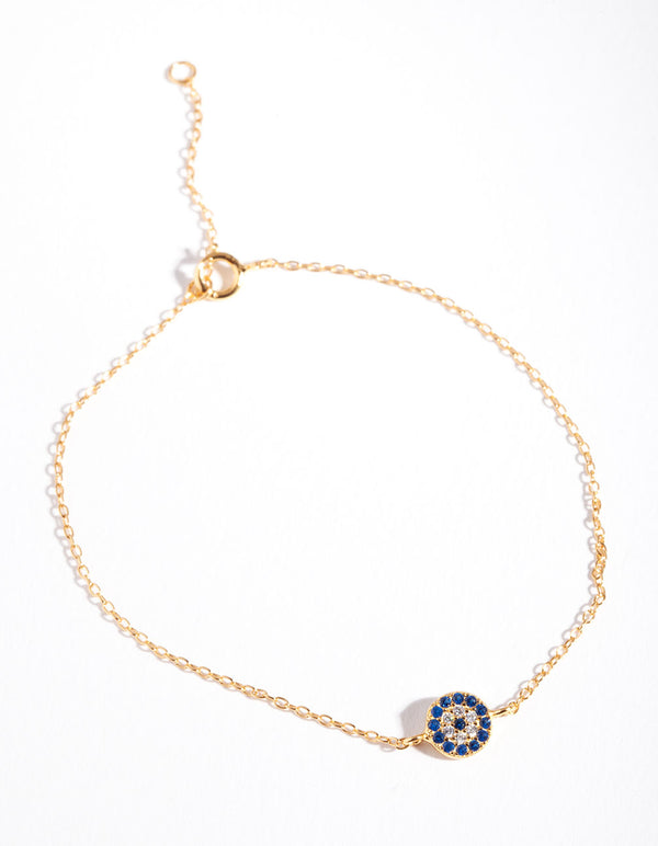 Gold Plated Sterling Silver Evil Eye Disc Bracelet