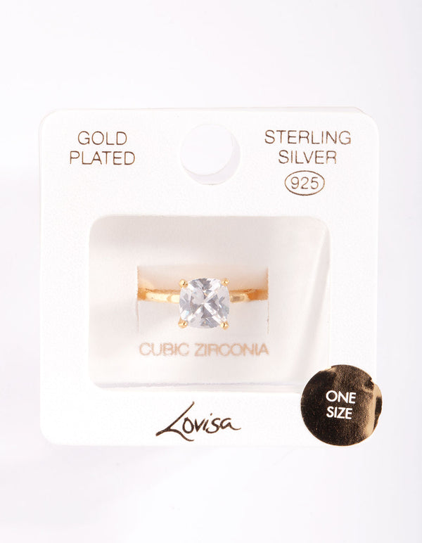 Gold Plated Sterling Silver 1.5 Carat Cushion Ring