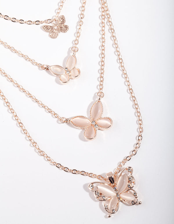 Rose Gold Bead & Butterfly Layered Necklace