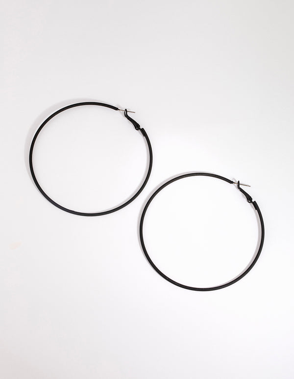 Matte Black Motor Fine Hoop Earrings