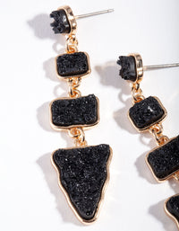 Gold Black Textured Geometric Stone Drop Earrings - link has visual effect only