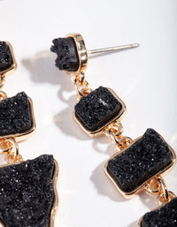 Gold Black Textured Geometric Stone Drop Earrings - link has visual effect only