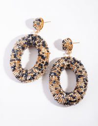 Gold & Navy Oval Bead Earrings - link has visual effect only