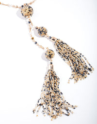 Gold Bugle Bead Tassel Necklace - link has visual effect only