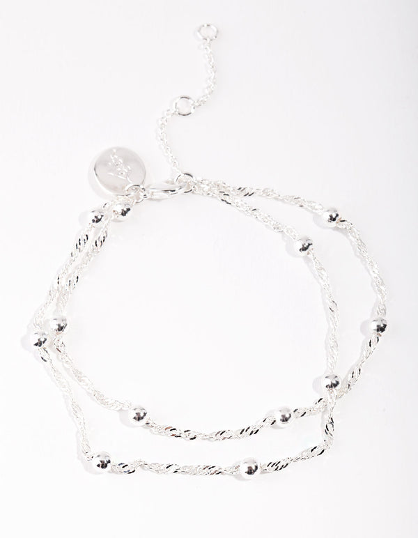 Silver 2 Row Chain & Ball Bracelet