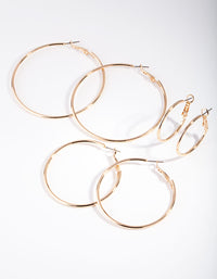 Gold Plated Plain Hoop Earring Pack - link has visual effect only