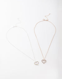 Mixed Metal Diamante Heart Necklace Pack - link has visual effect only