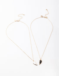 Gold Black & White Half Heart Yin & Yang Necklace Pack - link has visual effect only