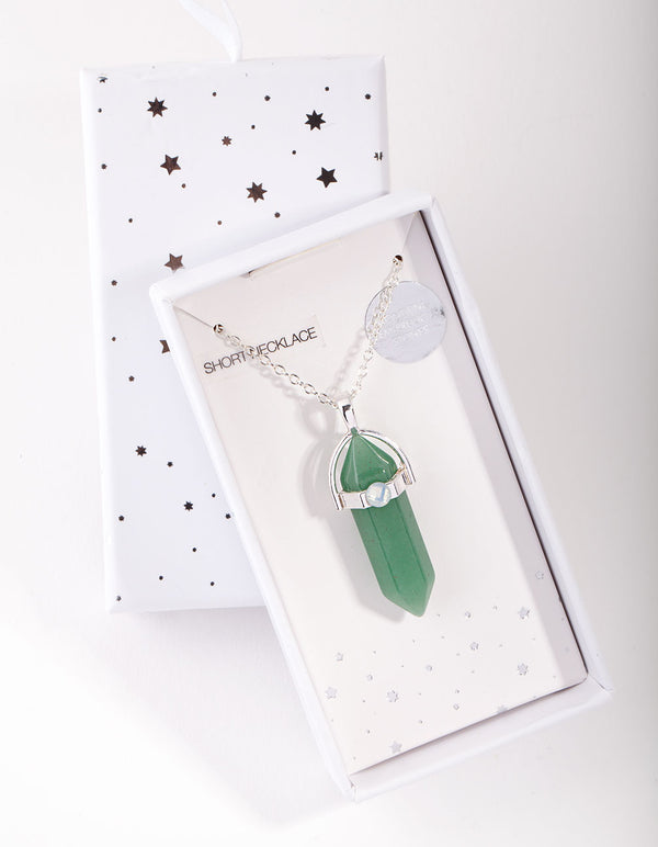 Silver Green Semi-Precious Cage Shard Necklace