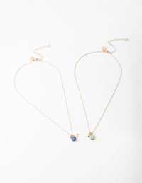 Gold Blue & Turquoise Stone Charm Necklace Pack - link has visual effect only