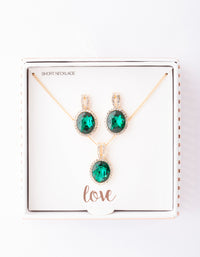 Gold Green Halo Necklace & Earrings Set - link has visual effect only