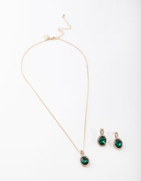 Gold Green Halo Necklace & Earrings Set - link has visual effect only