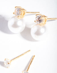 Gold Plated Sterling Silver Cubic Zirconia Pearl Stud Earring Pack - link has visual effect only