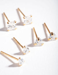 Gold Plated Sterling Silver Mix Cut Cubic Zirconia Stud Earring Pack - link has visual effect only