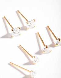 Gold Plated Sterling Silver Mix Cut Cubic Zirconia Stud Earring Pack - link has visual effect only