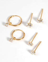 Gold Plated Sterling Silver Cubic Zirconia Stud & Hoop Earring Pack - link has visual effect only