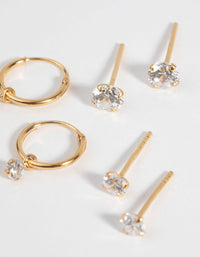 Gold Plated Sterling Silver Cubic Zirconia Stud & Hoop Earring Pack - link has visual effect only