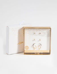 Gold Plated Sterling Silver Cubic Zirconia Stud & Hoop Earring Pack - link has visual effect only