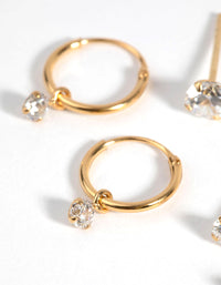 Gold Plated Sterling Silver Cubic Zirconia Stud & Hoop Earring Pack - link has visual effect only