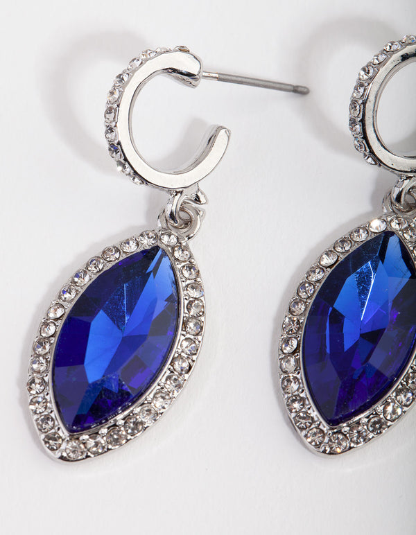 Rhodium Blue Navette Drop Earrings