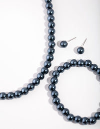 Silver Classic Navy Pearl Earrings, Bracelet & Necklace Set - link has visual effect only