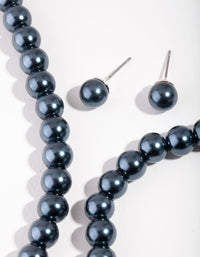 Silver Classic Navy Pearl Earrings, Bracelet & Necklace Set - link has visual effect only