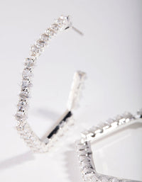 Rhodium Cubic Zirconia Hexagon Hoop Earring - link has visual effect only