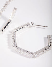 Rhodium Cubic Zirconia Hexagon Hoop Earring - link has visual effect only