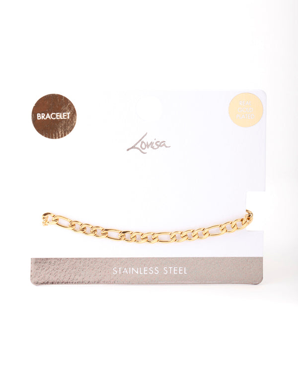 Stainless Steel Gold Plated Figaro Bracelet