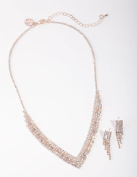 Rose Gold Diamante Necklace & Earring Set - link has visual effect only