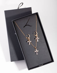 Gold Cross Necklace & Earrings - link has visual effect only