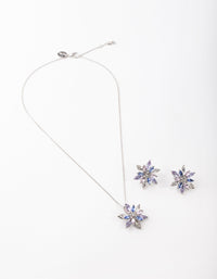 Rhodium Flower Earring & Necklace Set - link has visual effect only