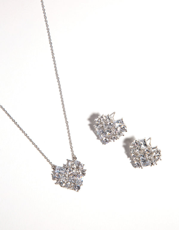 Silver Heart Mosaic Necklace & Earring Set