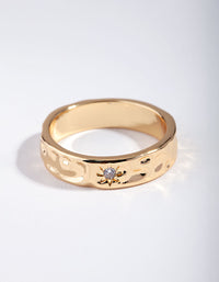 Gold Plated Molten Star Cubic Zirconia Ring - link has visual effect only