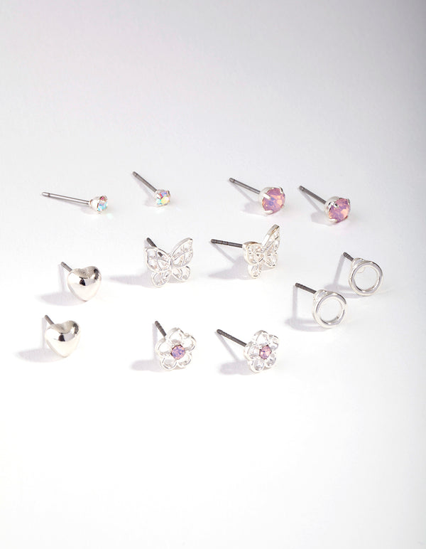 Kids Silver Butterfly & Flower 6-Pack Earring