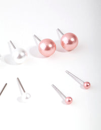 Kids Silver Pink Pearl Stud Earring 6-Pack - link has visual effect only